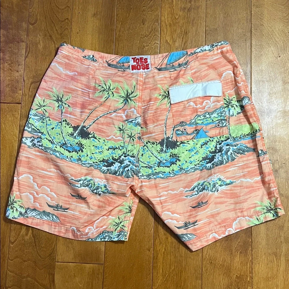 Toes on the Nose Hawaiian Board Shorts Mens 36 Orange Tropical Surf Swim Trunks
